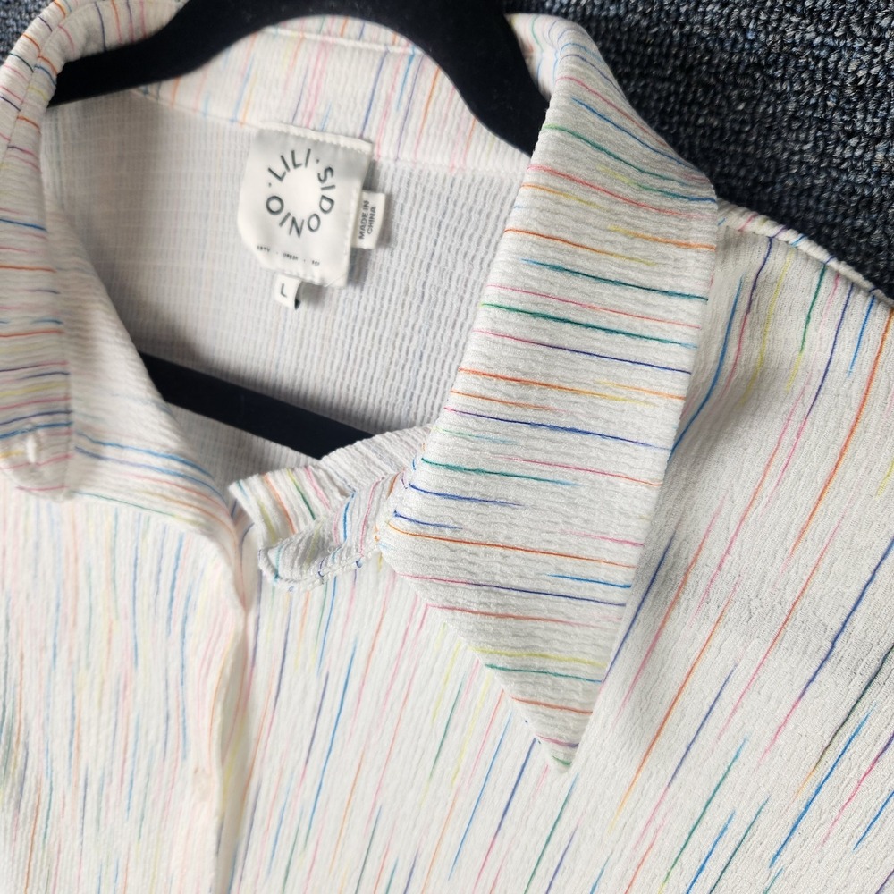 Anthropologie Lili Sidonio Womens Rainbow Stripe Button Up Oversized Long Sleeve